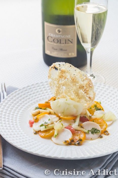 Ceviche d'encornet aux agrumes, sorbet citron vert & galanga