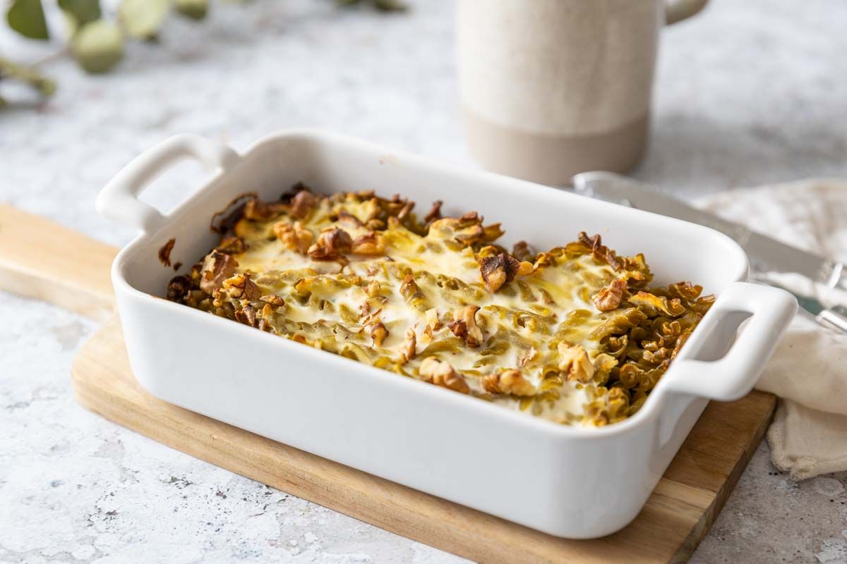 Gratin de pâtes au poireaux et ricotta