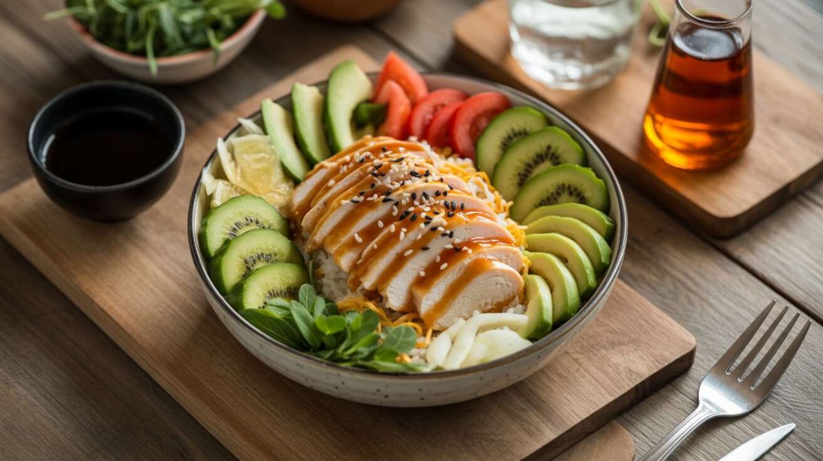 Une recette innovante de poké bowl avec poulet et kiwi