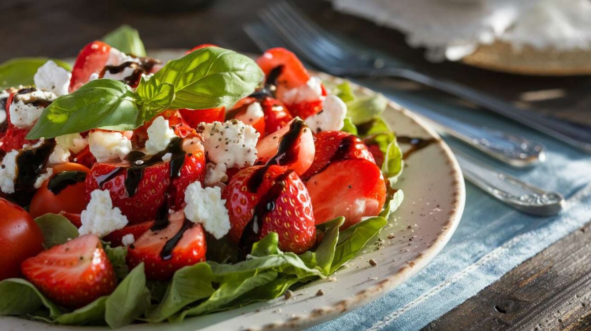 Une salade estivale aux fraises et tomates cerises qui va surprendre vos convives