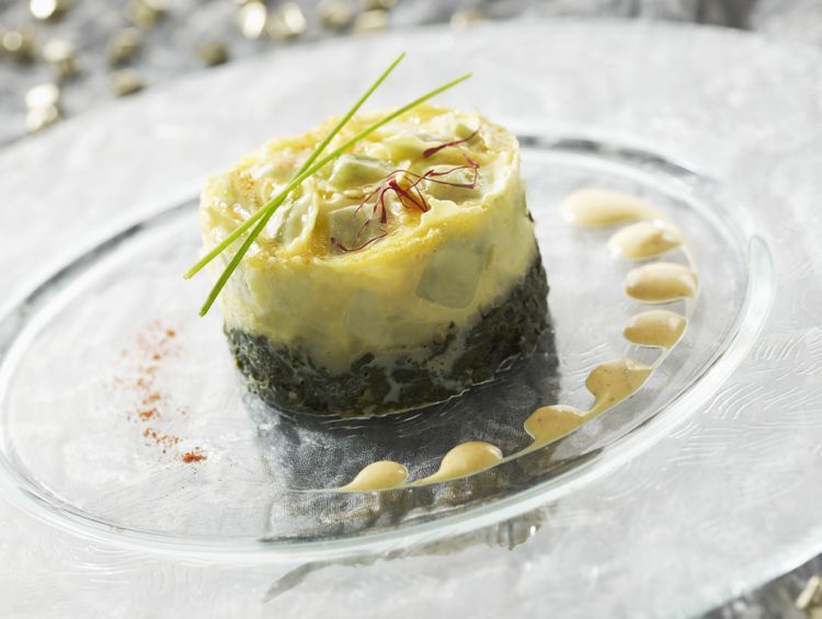 Flan de ravioles au Saint-Marcelin et à la crème de safran